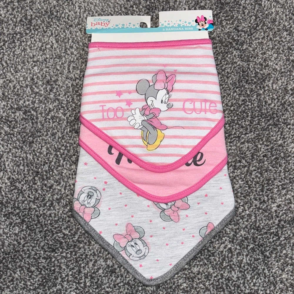 DISNEY BABY 3 bandana bibs with snaps Minnie Mouse 0-12 months - Picture 2 of 7